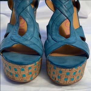 Blue cork wedges. 5.5” tall & 1.5 platform.